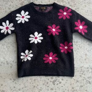 TRULY Black Sweater with Pink and White Floral Accents